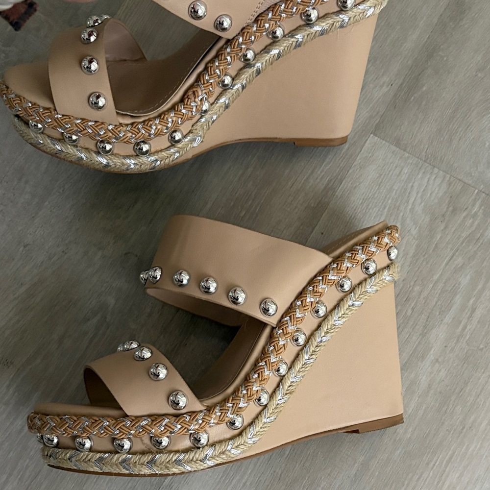 Charles by Charles David Beige Studded Slide Mules - Picture 2 of 4